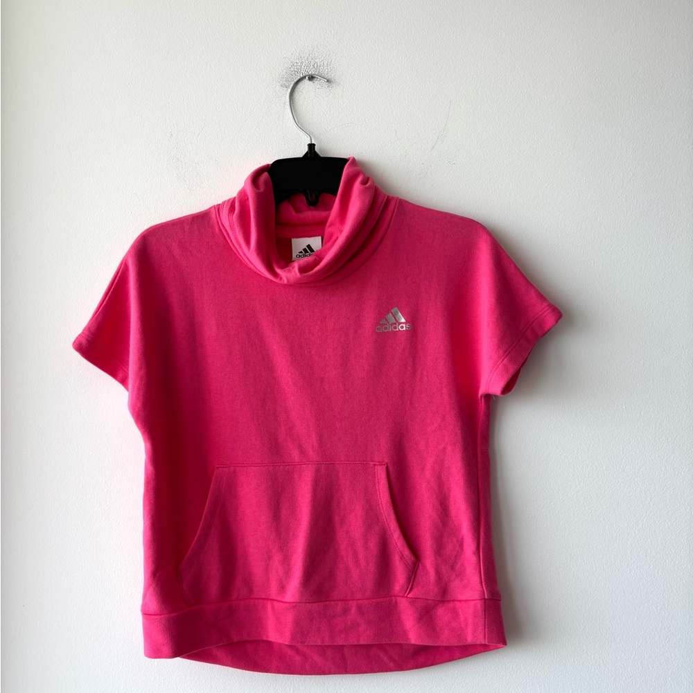Adidas Girls Sweatshirt Pullover Pink Funnel Neck Short Sleeve Youth 14 Athletic